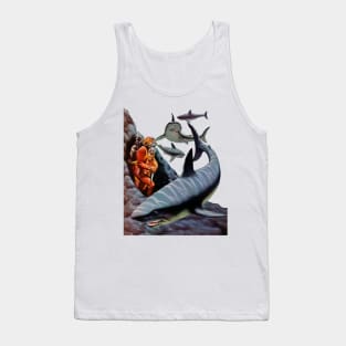 Sharks Terror Horror Danger Ocean Marine Divers Aquatic Water Comic Tank Top